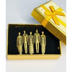 Vintage Laurel Burch Pin Brooch TRIBE People Human Brass Art Jewelry RARE